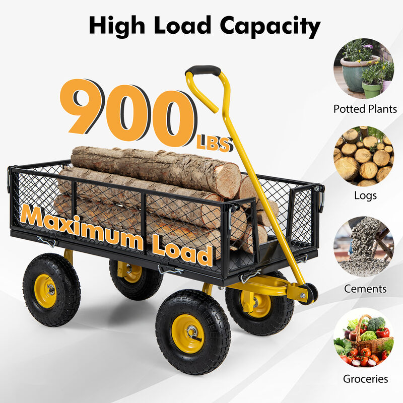 Utility Garden Wagon with 4 Removable Side Panels and Load Capacity