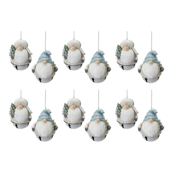 Gnome and Bell Christmas Ornaments for Holiday Tree Decoration (Set of 12)