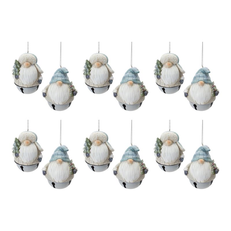 Gnome and Bell Christmas Ornaments for Holiday Tree Decoration (Set of 12)