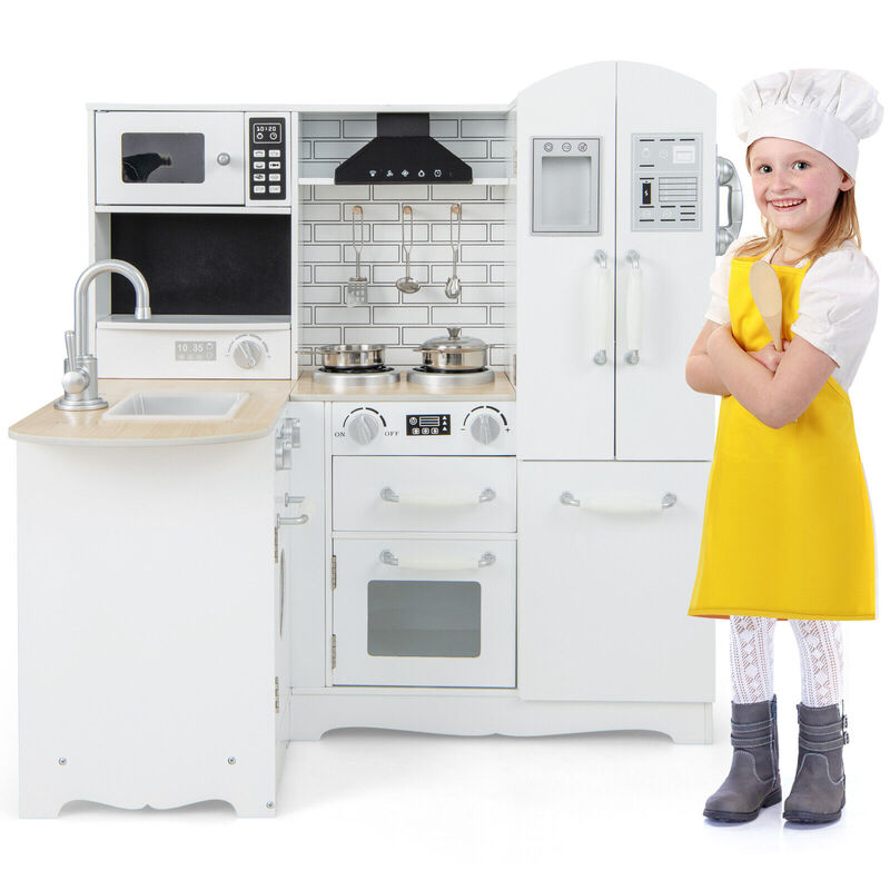 Wooden Kid's Corner Kitchen Playset with Stove for Toddlers
