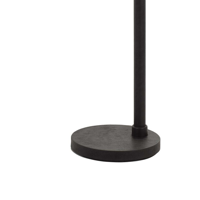 Tubular Metal Downbridge Floor Lamp with Wooden Accents, Black-Benzara