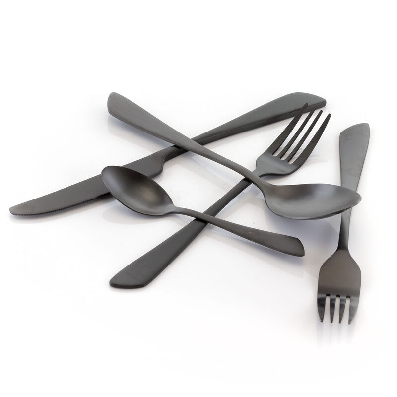 MegaChef Gibbous 20 Piece Flatware Utensil Set, Stainless Steel Silverware Metal Service for 4 in Black
