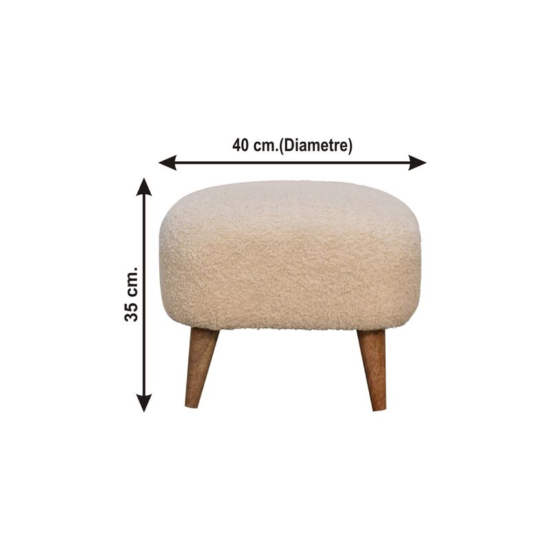 Boucle Cream  Solid Wood Upholestry Square Footstool