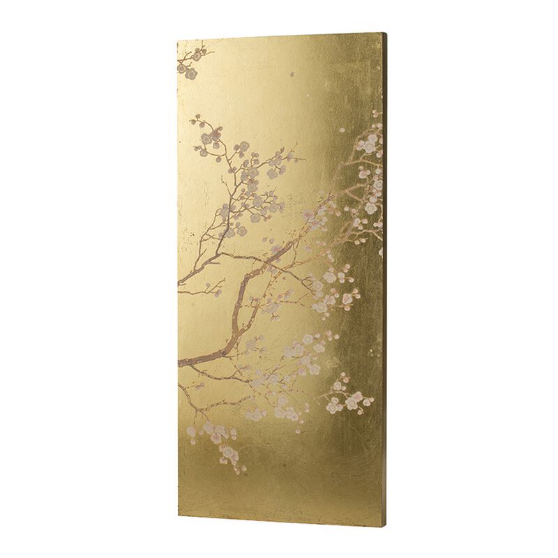 Tim 47 Inch Tall Wall Art Set of 2, Divided Floral Design, Gold, Brown - Benzara
