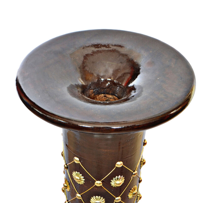 Antique Decorative Brown Hand Curved Mango Wood Floor Flower Vase with Unique Textured Pattern, 30 Inch