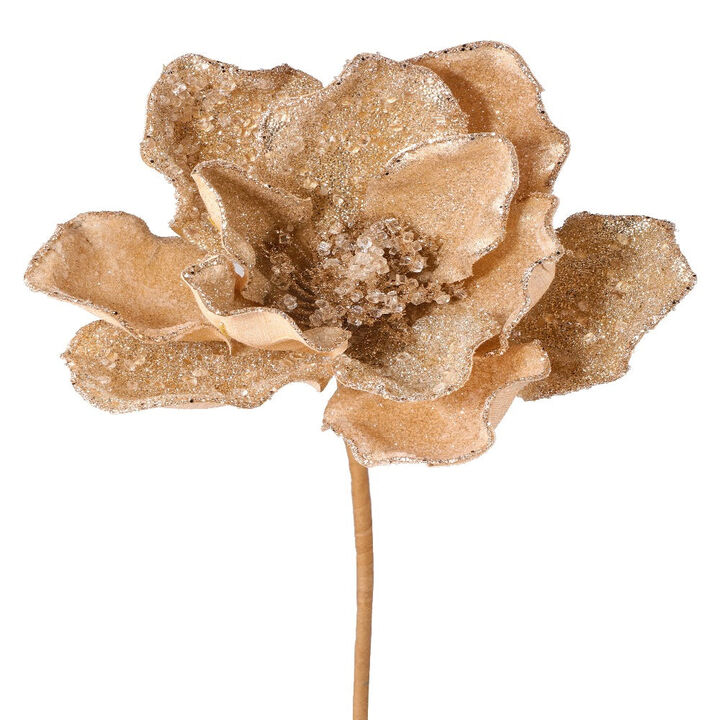 24" Beaded Ice Chunk Magnolia Flower - Sparkling Winter Christmas Floral Decoration