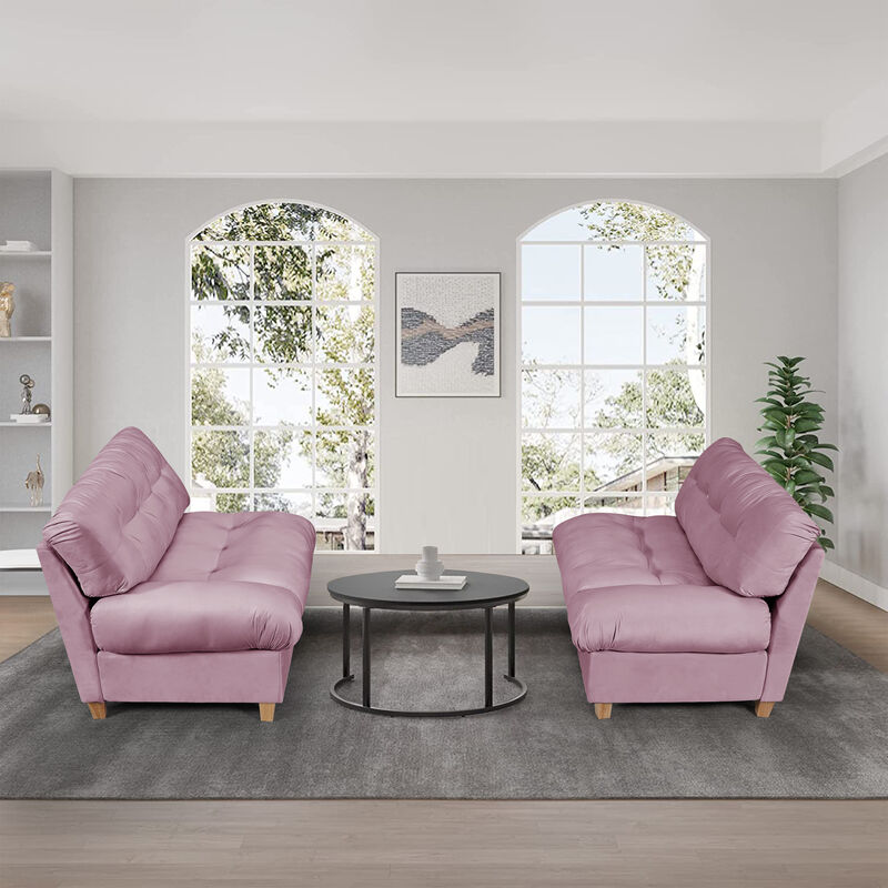 90.5 "Cloud separation sofa, Love Seat sofa , with 2 pillows, frosted velvet minimalist sofa，uitable for living room, apartment, bedroom, office, pink