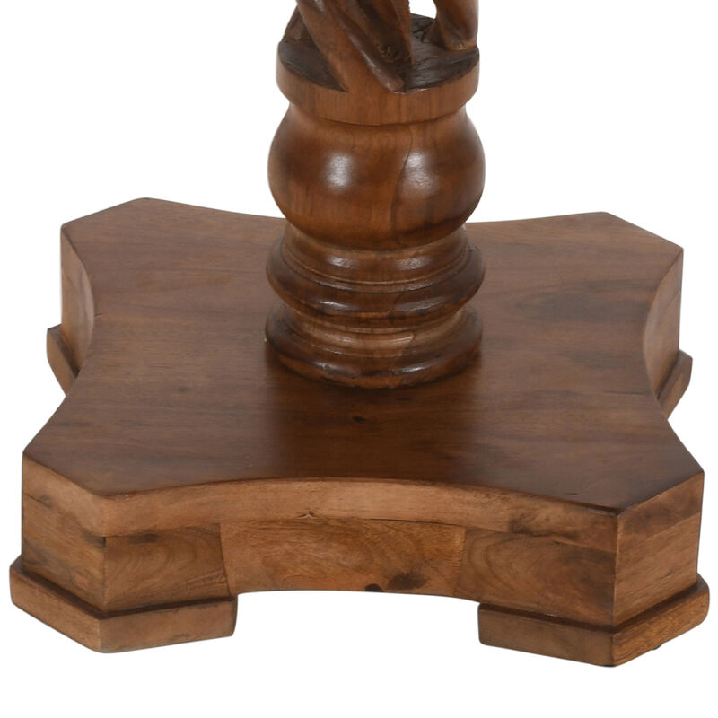 30 Inch Handcrafted Round Mango Wood Dinette, Artisanal Twisted Pedestal Base, Walnut Brown-Benzara