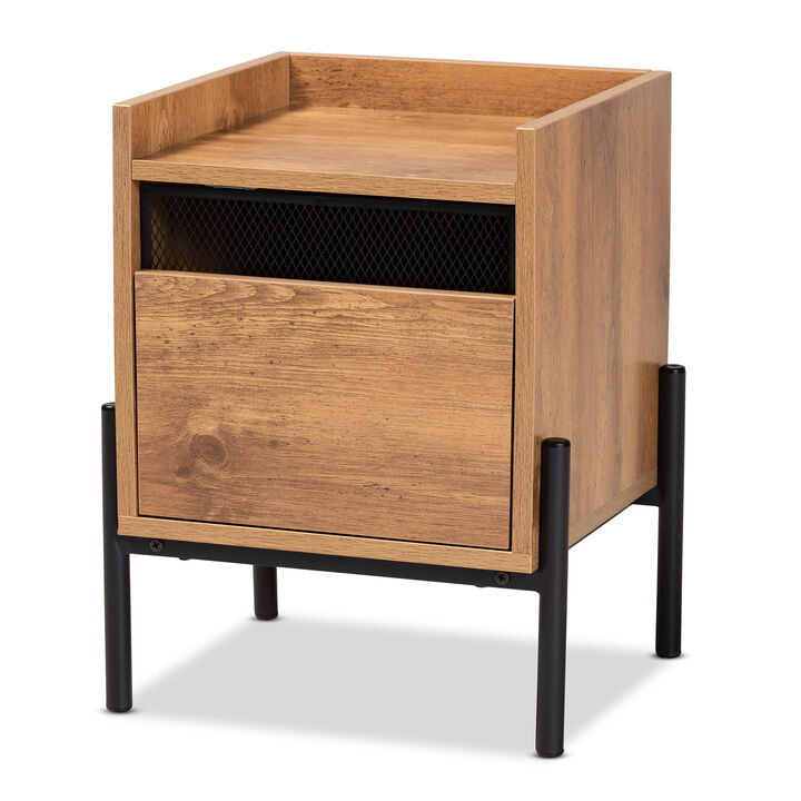 Baxton Studio Tasman Modern Industrial Natural Brown Finished Wood And Black Metal End Table