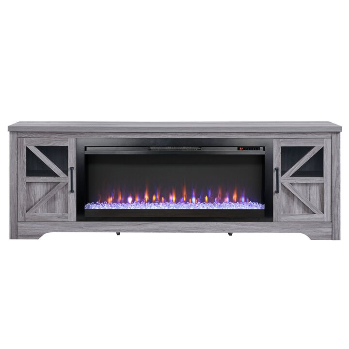 Mondawe 75" Entertainment Center with 44" Electric Fireplace, Gray Wash TV Stand for TVs up to 80"