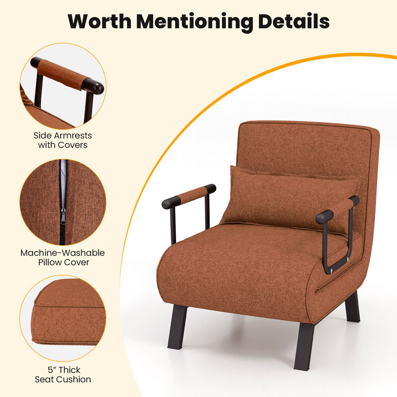 Folding 6 Position Convertible Sleeper Bed Armchair Lounge Couch with Pillow