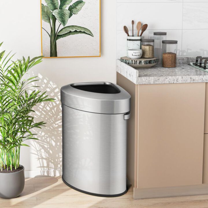 Hivvago 60L Stainless Corner Steel Trash Bin with Lid and Anti-slip Bottom-Silver