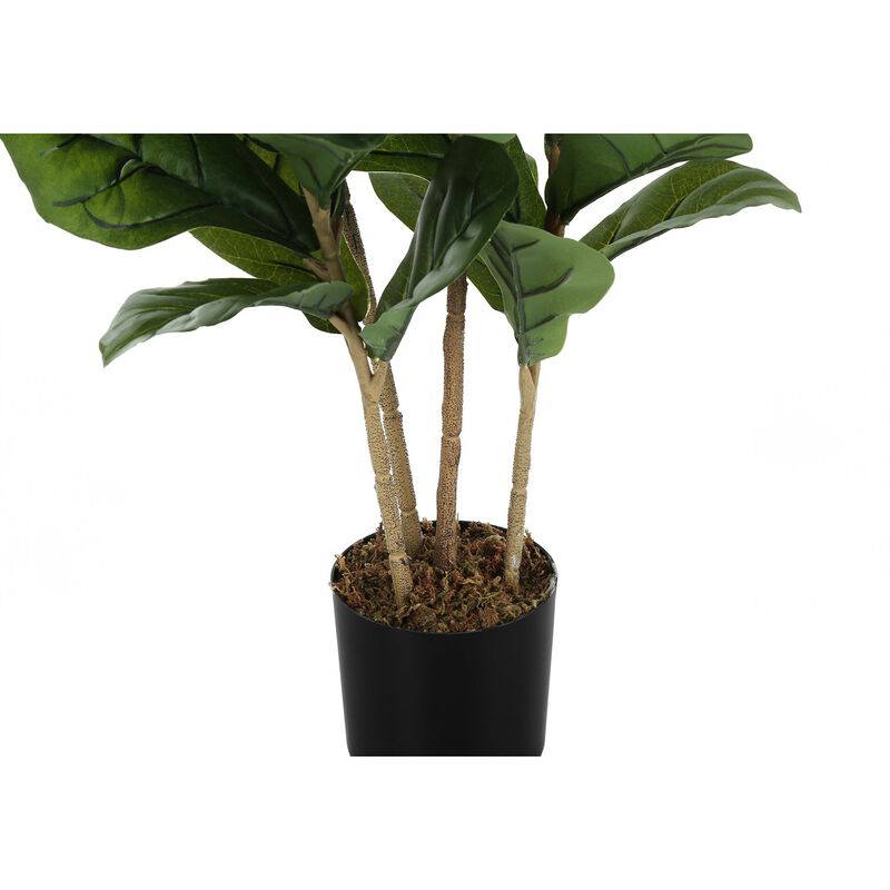 Monarch Specialties I 9540 - Artificial Plant, 41" Tall, Fiddle Tree, Indoor, Faux, Fake, Floor, Greenery, Potted, Real Touch, Decorative, Green Leaves, Black Pot