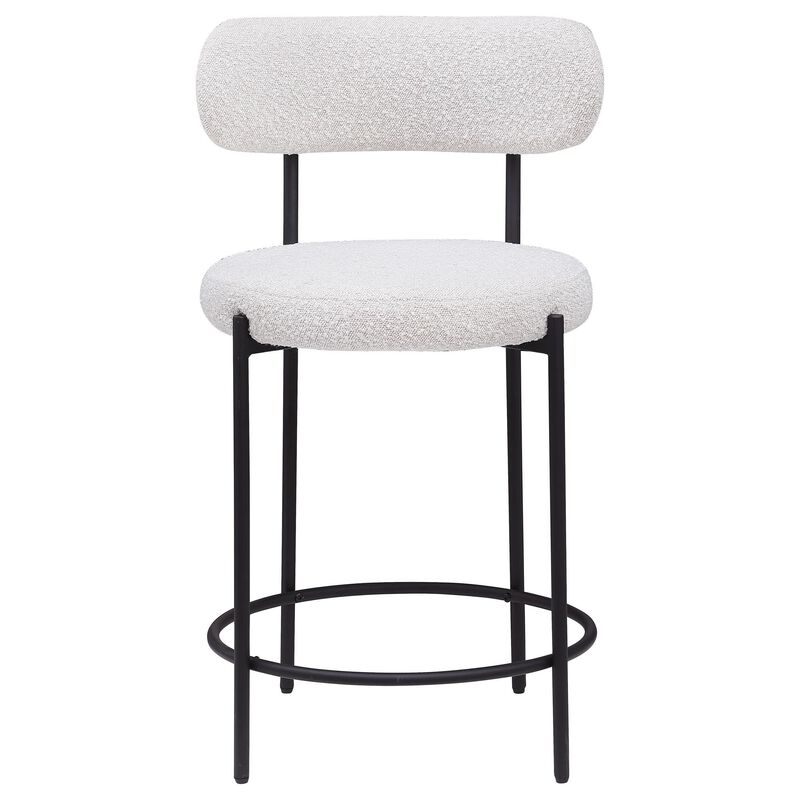 Winona Counter Height Chair Set of 2, White Boucle, Black Metal 25in - Benzara