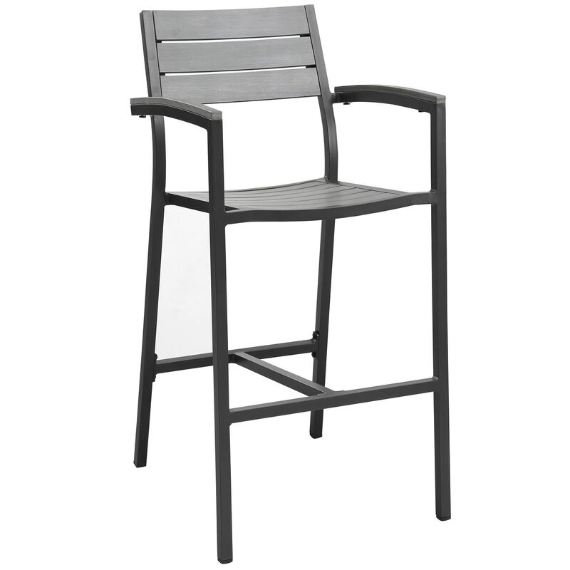 Modway Maine Aluminum Outdoor Patio Two Bar Stools in Brown Gray