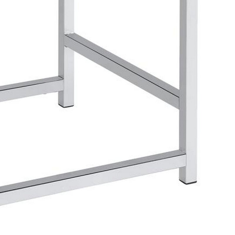 Vanity Stool with Leatherette Seat and Tubular Frame, Gray - Benzara