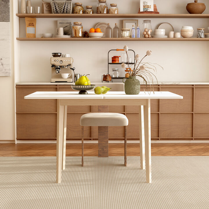 FUFU&GAGA Modern Expandable Folding Table with MDF Top & Rubberwood Legs (47.2" L x 31.5" W x 29.3" H),White & Natural