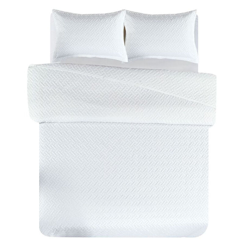 Legacy Decor 3 PCS Squared Stitched Pinsonic Reversible Lightweight All Season Bedspread Quilt Coverlet Oversized, Queen Size, Navy Color