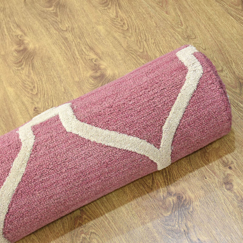 RUGSOTIC CARPETS HAND TUFTED WOOL ECO-FRIENDLY AREA RUGS  - 9'x12', Rectangle Shape, Pink & Beige, Geometric Modern Design, High Pile Handmade Area Rugs for Living Room, Bed Room (K01004)