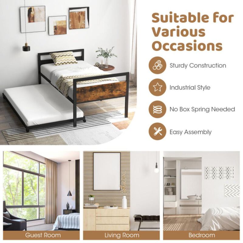 Hivvago Twin Metal Daybed with Trundle Lockable Wheels