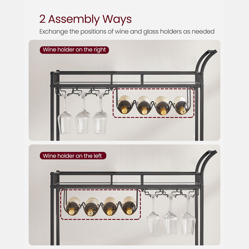 Home Bar Serving Cart with Dual Mirrored Shelves – Elegant Gold Design