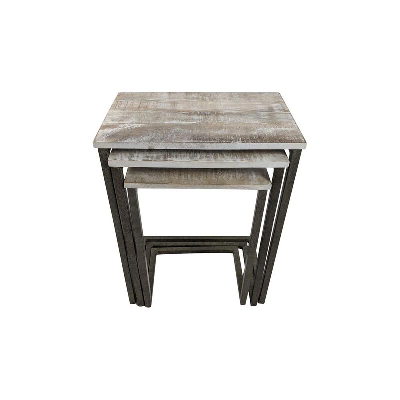 Carolina Living Addison Nesting Table Set - Natural Driftwood Top - Aged Iron Base