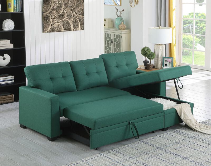 Upholstered Pull out Sectional Sofa with Chaise For Living Room