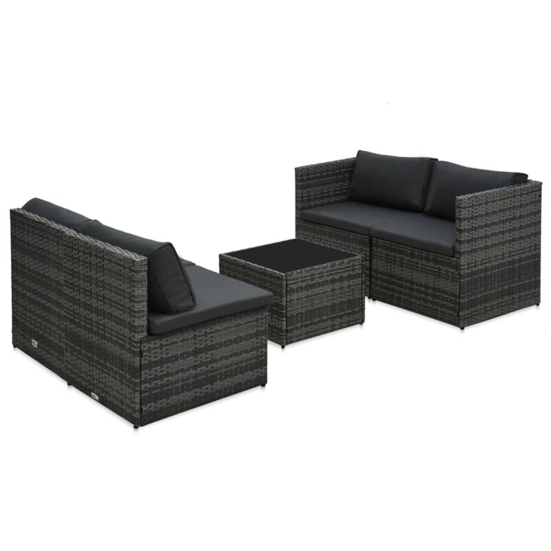 vidaXL 5 Piece Garden Lounge Set with Cushions Poly Rattan Gray