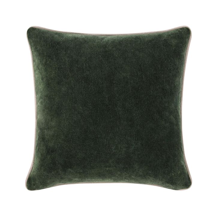 May Accent Throw Pillow, 18in Stonewashed Forest Green Cotton Velvet - Benzara