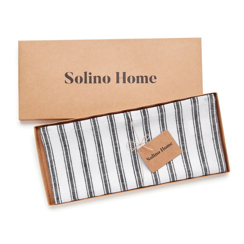Solino Home 100% Pure Linen Table Runner | Capri Ticking Stripe for Spring & Easter