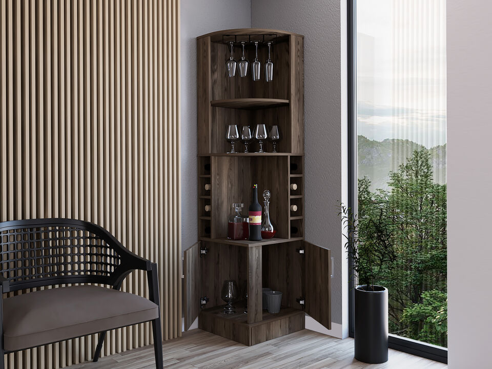 DEPOT E-SHOP Egina Corner Bar Cabinet, Two External Shelves, Dark Walnut