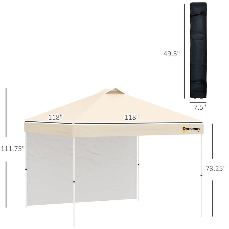 Beige Pop-Up Shelter: 10' Party Tent with Sidewall & Wheels