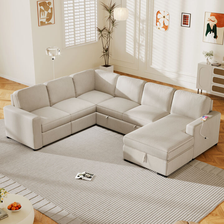 Merax 6-Seat U-shaped Corduroy Combination Sofa