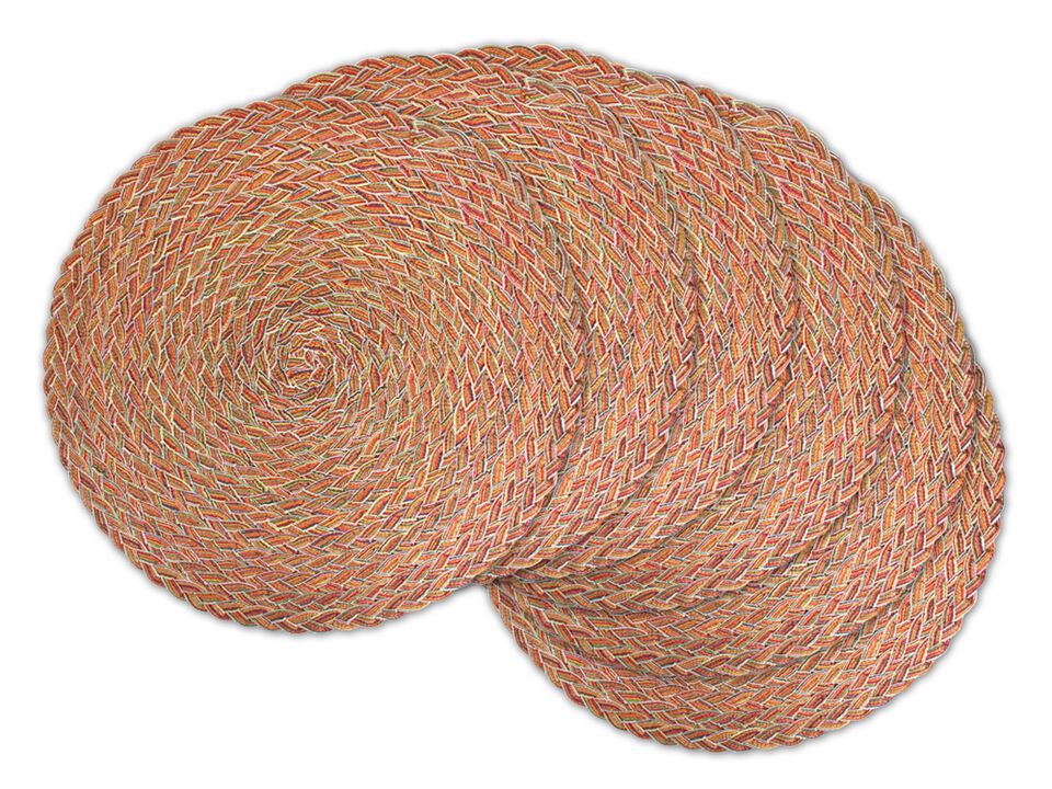 Set of 6 Pink and Brown Round Braided Table Placemats 15.5"