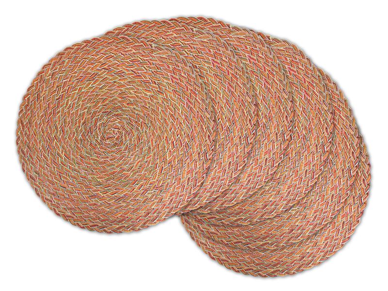Set of 6 Pink and Brown Round Braided Table Placemats 15.5"