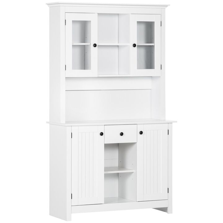 White Kitchen Hutch: Rustic Buffet with Microwave Stand & Shelves