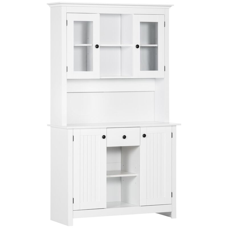 White Kitchen Hutch: Rustic Buffet with Microwave Stand & Shelves