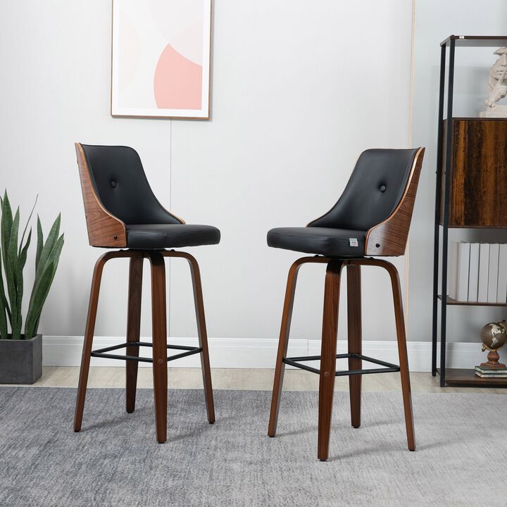 Black Bar Duo: Counter Height Swivel Stools with PU Leather Back