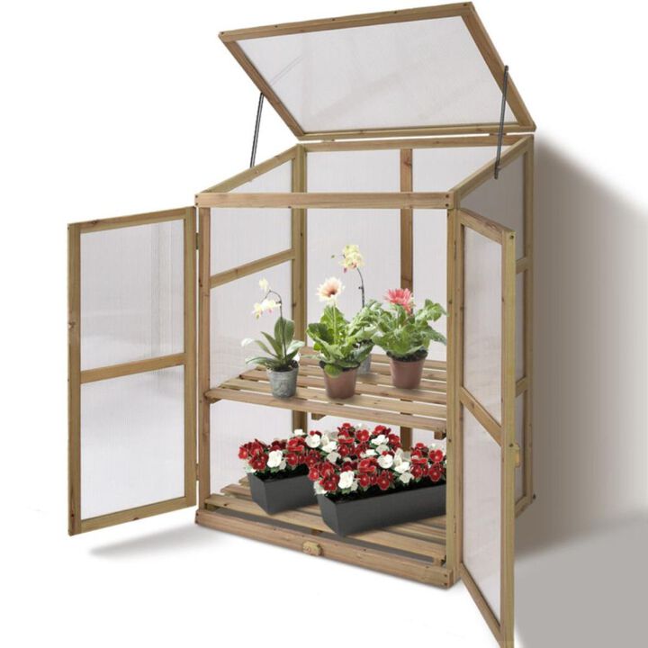 Hivvago 30 x 22 x 43 Inch Garden Portable Wooden Greenhouse