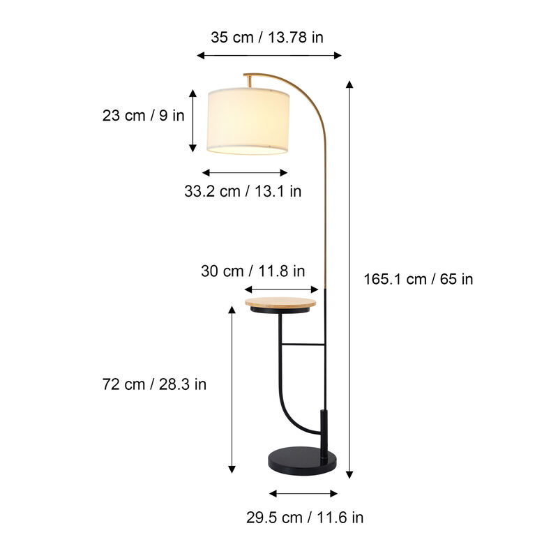Teamson Home - Danna Arc Floor Lamp with USB Port, Wood Table, Marble Base and White Shade
