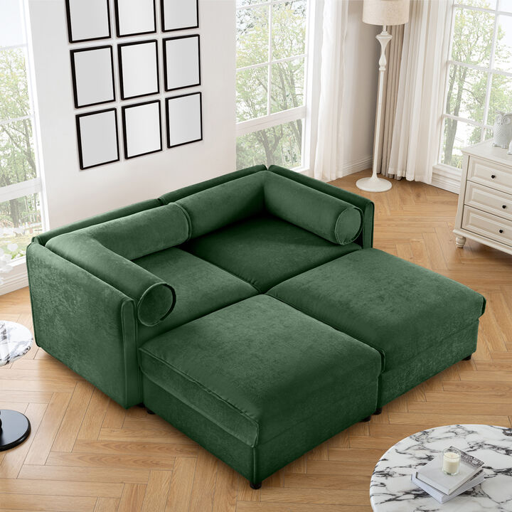 Merax Chenille Loveseat Sofa with 2 Ottomans and Hidden Storage