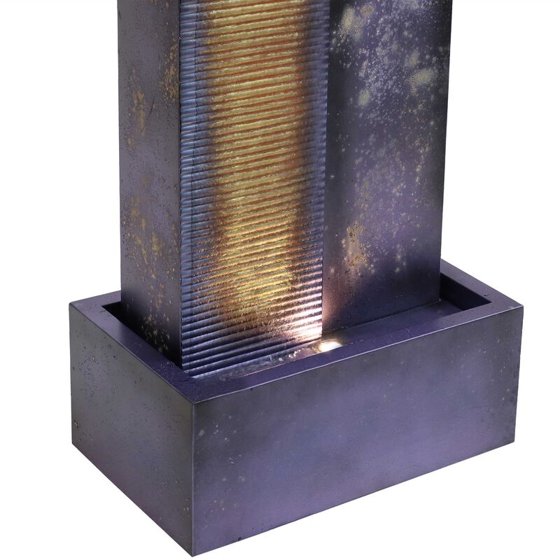 Sunnydaze Cascading Tower Metal Water Fountain with LED Lights - 32 in