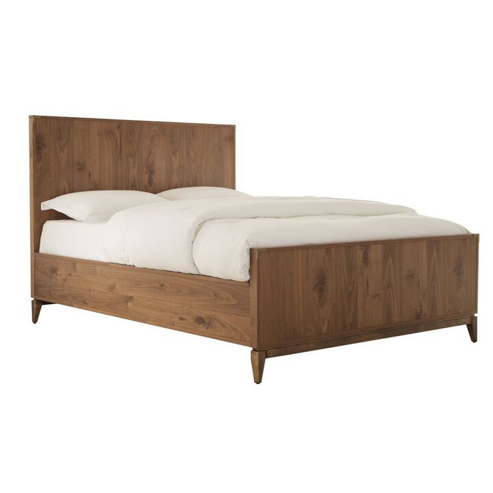 Veldt Full Size Panel Bed, Brown Knotty Wood Veneer, Slats, Corner Brackets - Benzara
