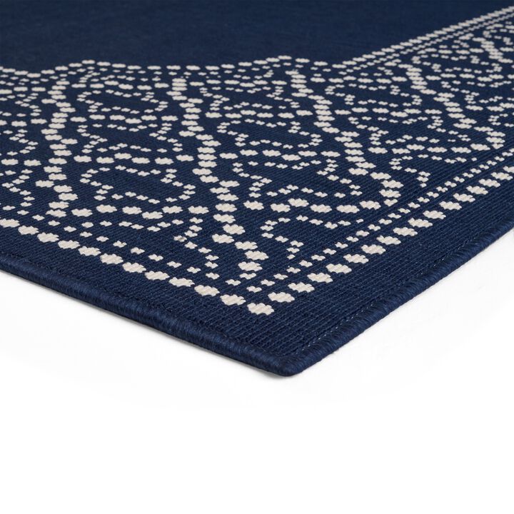 Marina Area Rug, Rectangular 5 x 7, Indoor Outdoor Navy Blue and White