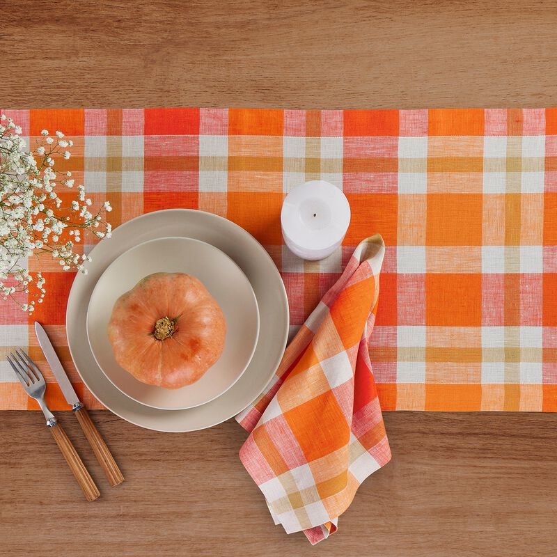 Solino Home 100% Pure Linen Table Runner 14 x 108 Inch | Fall Buffalo Check