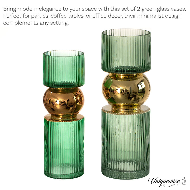 Set of 2 Decorative Green Glass Vases