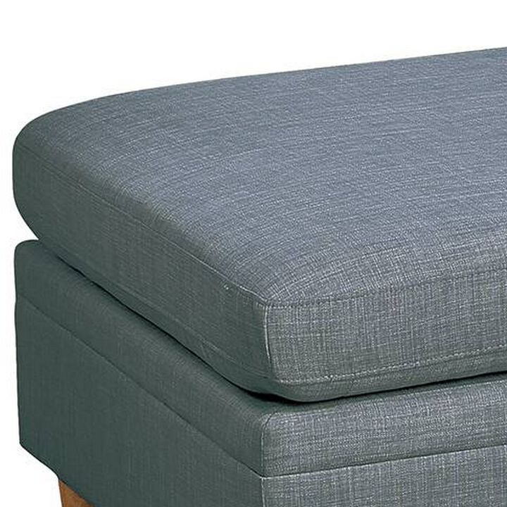 37 Inch Ottoman, Padded Square Seat, Smooth Steel Gray Dorris Fabric-Benzara