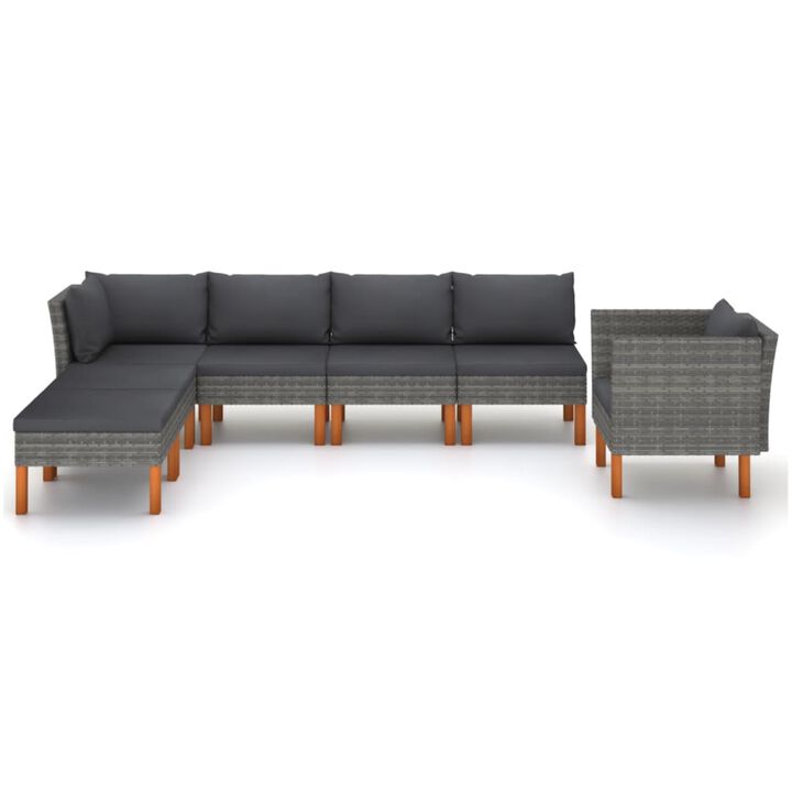 vidaXL 7 Piece Garden Lounge Set Poly Rattan and Eucalyptus Wood Gray