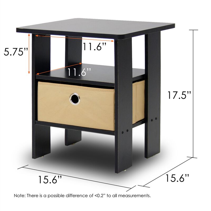 End Table Bedroom Night Stand w/Bin Drawer, Espresso/Brown