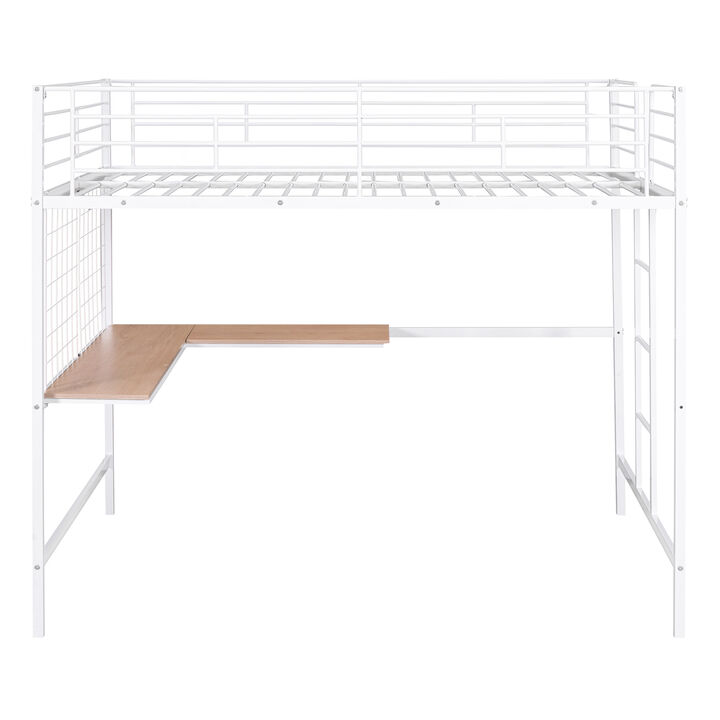 Merax Metal Loft Bed with Desk and Metal Grid